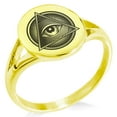 thumbnail image 1 of Stainless Steel All Seeing Eye Emblem Minimalist Oval Top Polished Statement Signet Ring, 1 of 1