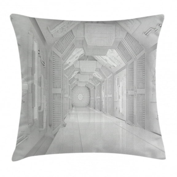 Outer Space Decor Throw Pillow Cushion Cover, Extraterrestrial Construction to Visit Astronomical Bodies Cosmonaut Flight I, Decorative Square Accent Pillow Case, 20 X 20 Inches, White, by Ambesonne