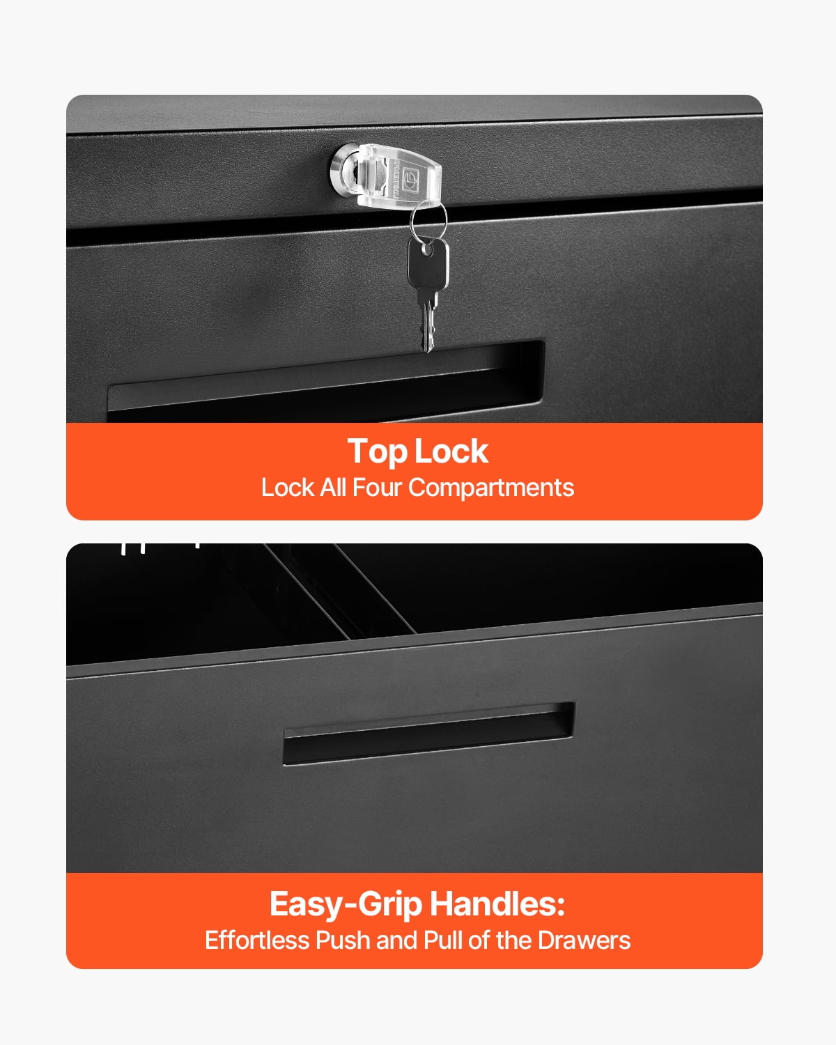 VEVOR 4 Drawers Metal File Cabinet, Vertical Filing Cabinet with Lock and Adjustable Hanging Rod, Tall Filing Storage Cabinets for Home and Office Fit Letter,A4,Legal Size File,Easy Assembly,Black