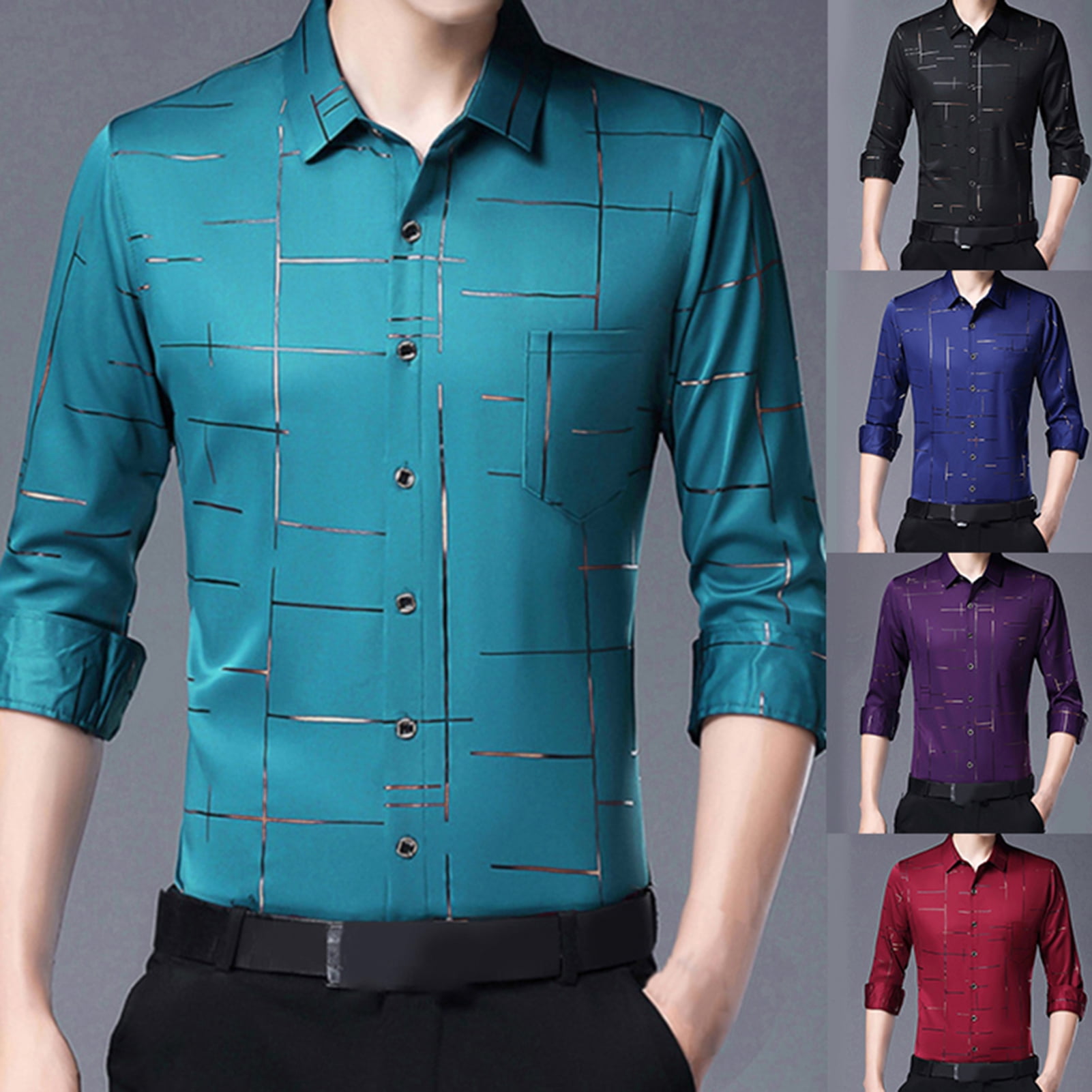 Fashion Shirt Mens Business Poster Print Casual Long Sleeve Shirt Fashion Shirt Mens Business Poster Print Casual Long Sleeve Shirt