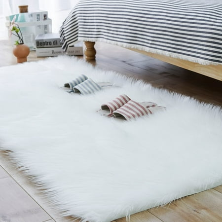 Lily Pad Area Rug Tayyakoushi Faux Sheepskin Fur Area Rugs,Luxury Fluffy Long Rugs Furry Carpet Plush Seat Pad Sofa Cover Bedside Floor Mat for Bedroom, 2.3ft x 5ft,White ()