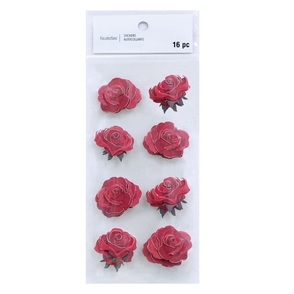 Recollections Red Roses Floral Dimensional Stickers, 12 Packs: 16 ct. (192 total)