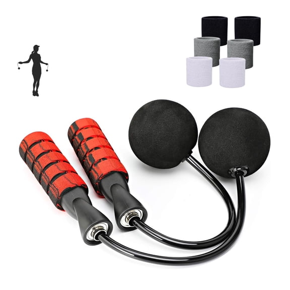 Cordless Jump Rope with Weighted Balls, Tangle-Free Ropeless Skipping Rope for Home Gym, Includes 6 Sweatbands