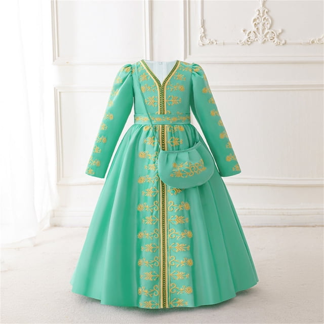 Cowsor Muslim Girls' Embroidered Princess Dress – Long Sleeve, with Bag (4-8Y)