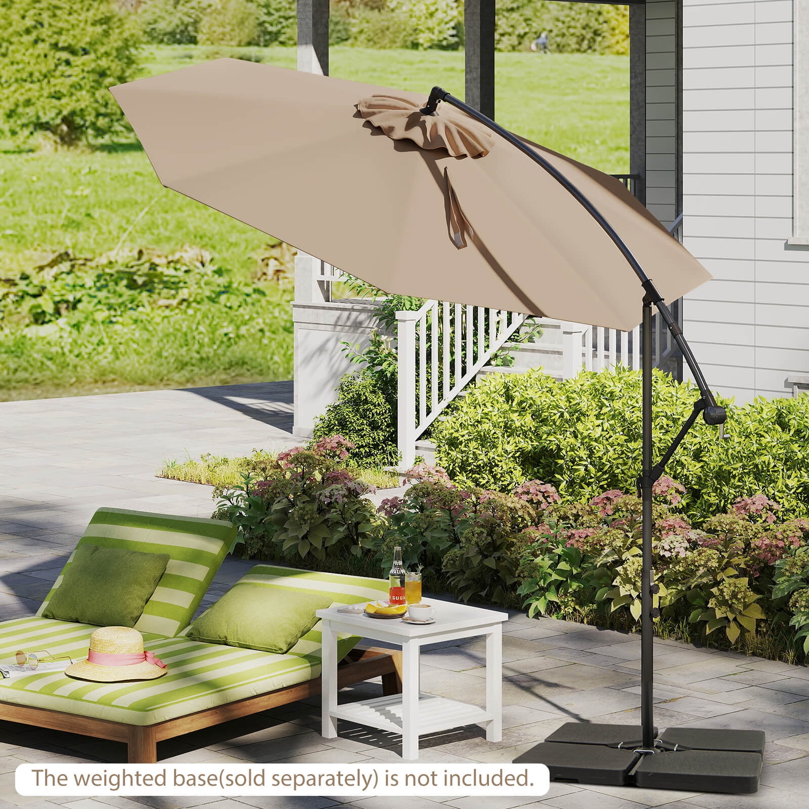 Costway 10ft Tan Patio Offset Hanging Umbrella, Fade Resistant
