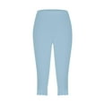 thumbnail image 5 of Jzuxvd Womens High Waist Basic Solid Cotton Soft Capri Leggings Light Blue 3XL, 5 of 5