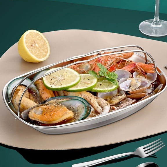 Stainless Steel Steamed Fish Plate with Handle for Dumplings and Vegetables, 304 Food Grade Rectangular Deep Steaming Tray for Pots 27cm and Larger