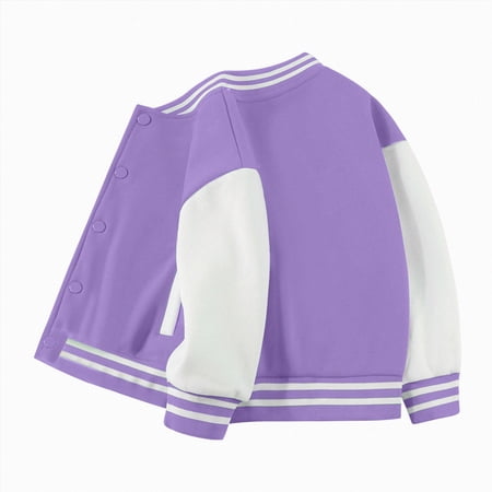 Xyant Kids Varsity Baseball Jacket Colorblock Bomber Coat Unisex Boys Girls School Outwear (Purple 5-6 Years)