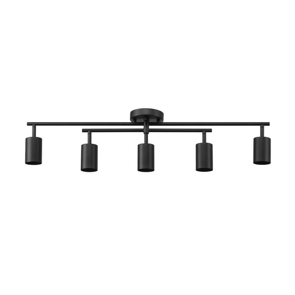 Globe Electric 34" 5-Light Matte Black Track Light with Center Swivel Bar and Pivoting Shades, Modern Industrial Style