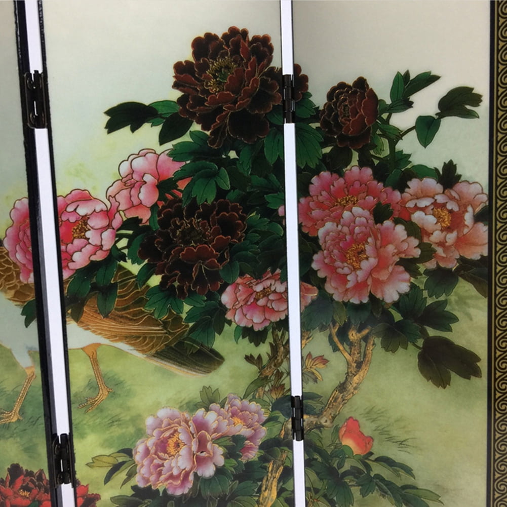 OPOLSKI Wooden 6-Panel Peacock Screen Room Divider Folding Partition Gift Desktop Decor