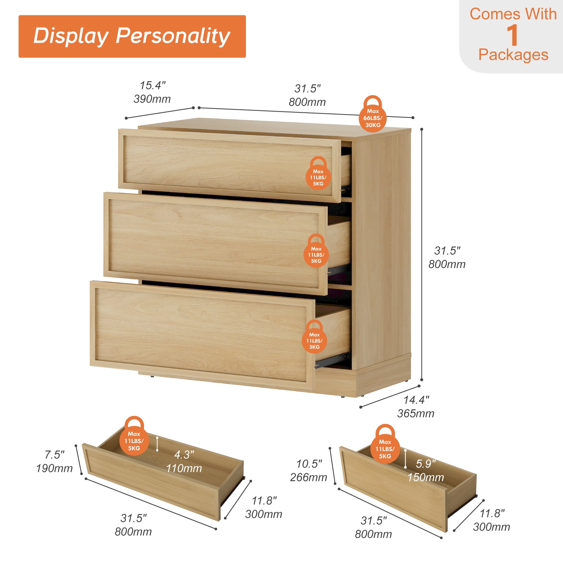 31.5" Modern Sideboard Buffet Cabinet with 3 Drawers, Multifunctional Sideboard with Large Storage and Adjustable Shelf
