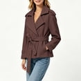 thumbnail image 6 of cocolona Cropped Trench Coat for Women Long Sleeve Collared Solid Color Waist Jacket Lined Trendy Casual Fall Tops, 6 of 7