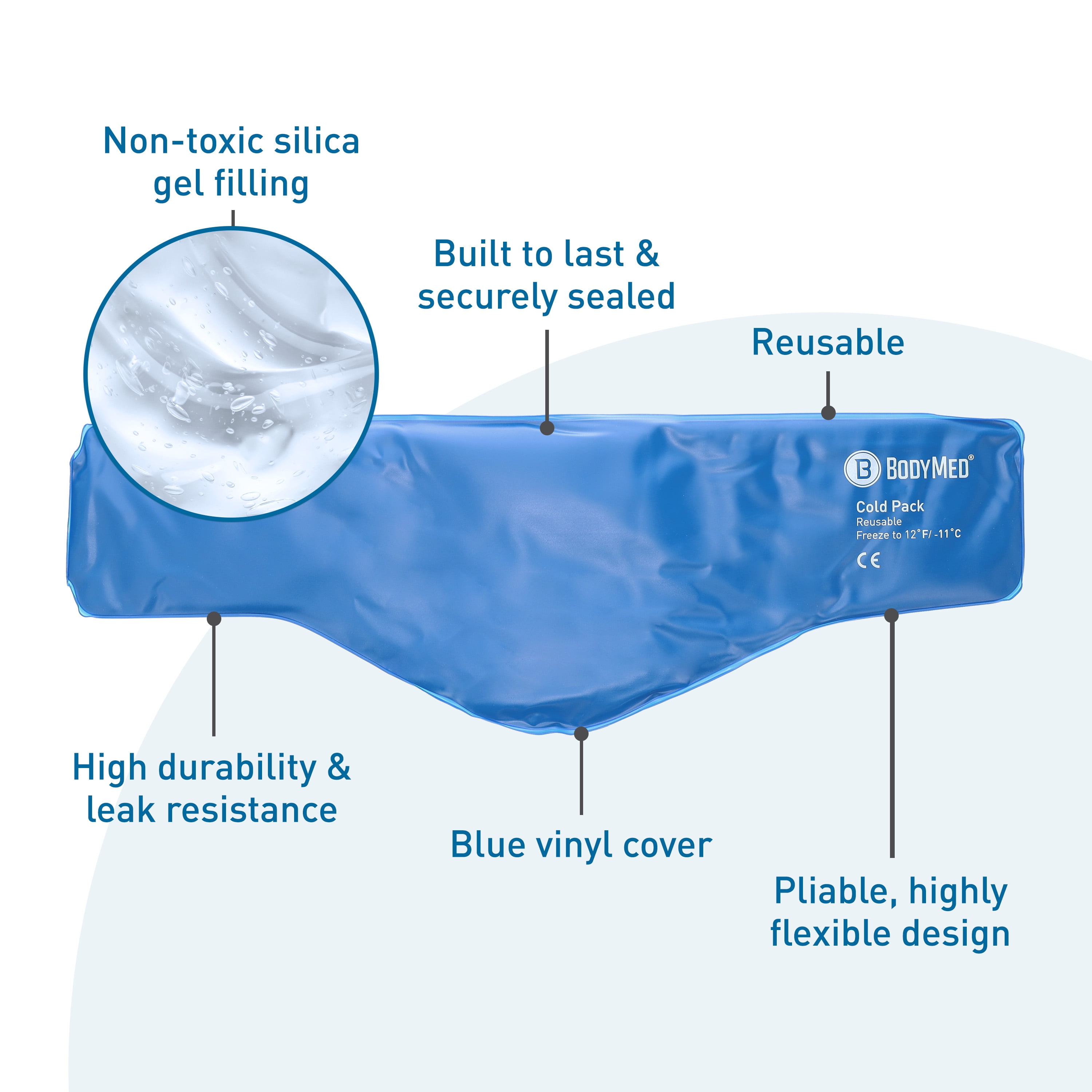 BodyMed Blue Vinyl Cold Packs - Reusable Flexible Ice Pack for Injuries – Neck and Shoulder Ice Pack Flexible – Neck Contour, 23-in. Long