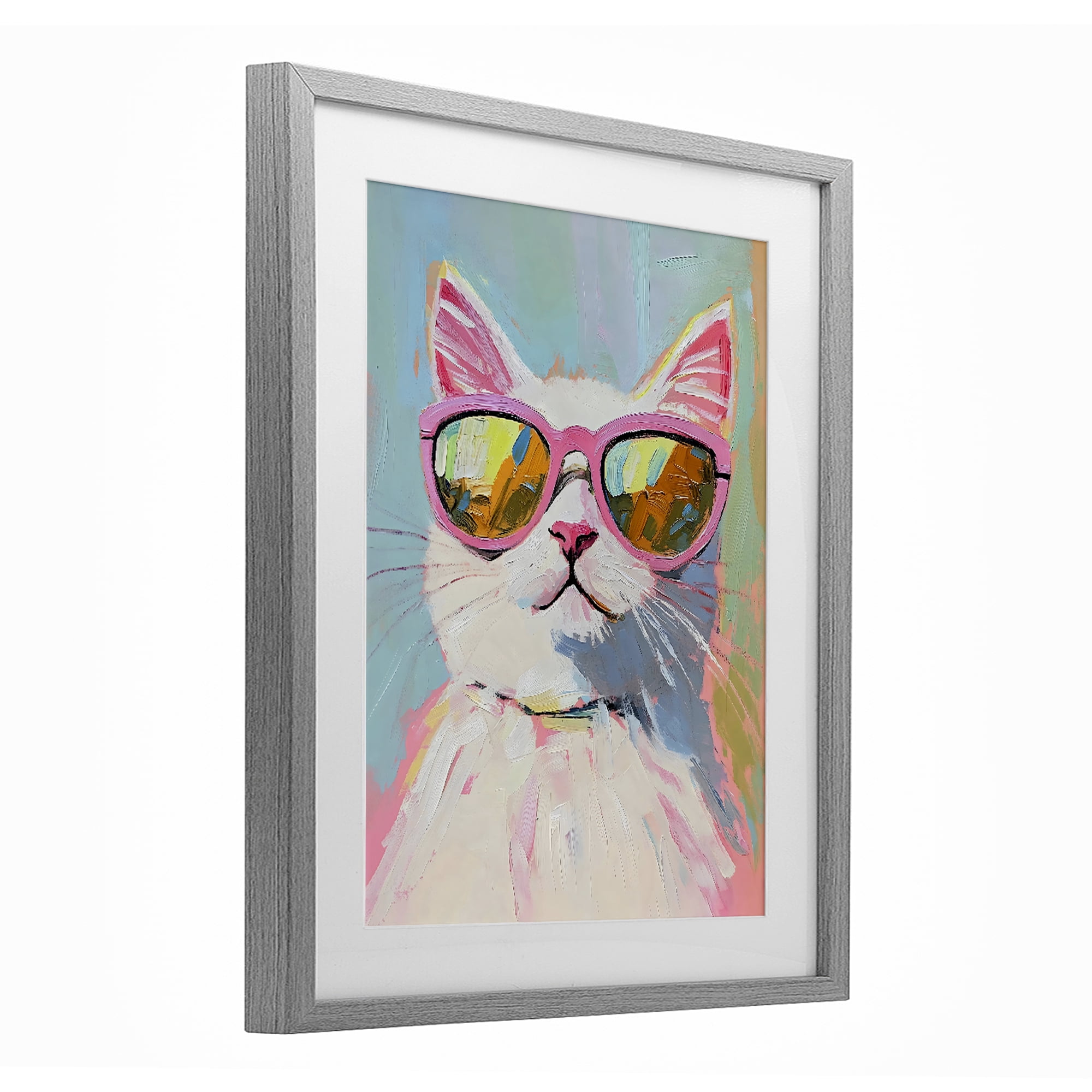 Stupell Industries Cool Cat in Sunglasses Gray Framed Print Under Glass, design by The Prints Vibe