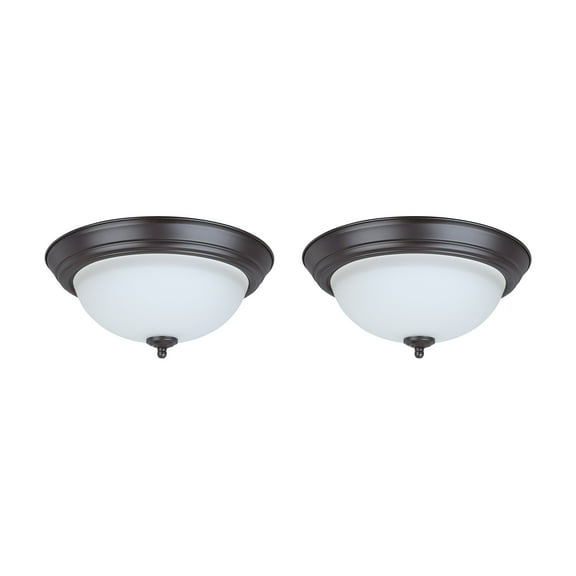Aspen Creative 63018-22 LED Flush Mount Ceiling Light Fixture, Transitional Design in Bronze Finish, Frosted Glass Diffuser, 13" Diameter, 2 Pack
