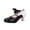 Black, variant on Abomasnow Women's Round Toe Two Tone Mary Jane Heels Ribbon Bow Tie Block Heel Dress Shoes Vintage Brogue Pumps for Party Daily Wear