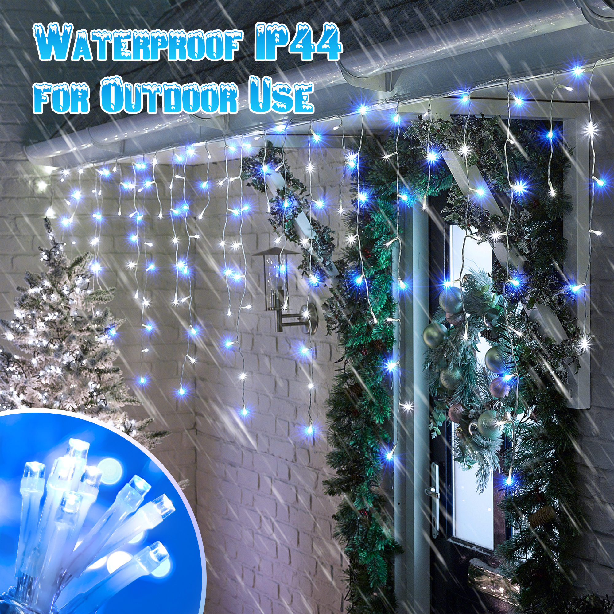 Toodour 360 LED White & Blue Icicle Christmas Lights photo 5