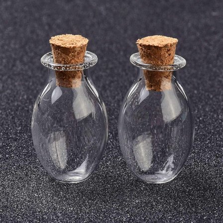 Classic 10Pcs Oval Glass Cork Bottles Ornament Glass Empty Wishing Bottles DIY Vials for Pendant Decorations 1.55x2.63cm
