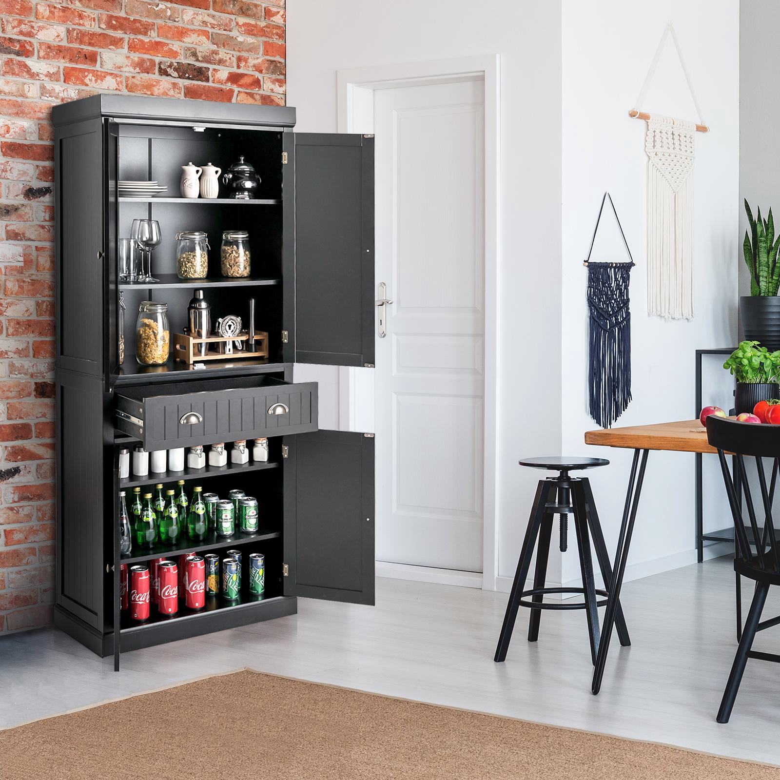 Giantex Kitchen Pantry Cabinet, Freestanding Adjustable Cabinet w/Doors for Dining Room, Living Room or Bedroom, Black