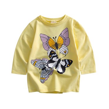 Otqutp Toddler School Blouse Toddler Kids Girls Butterfly Cartoon 3D Prints Loose Tops Soft Long Sleeve T Shirt Tee Lightweight Tops Clothes