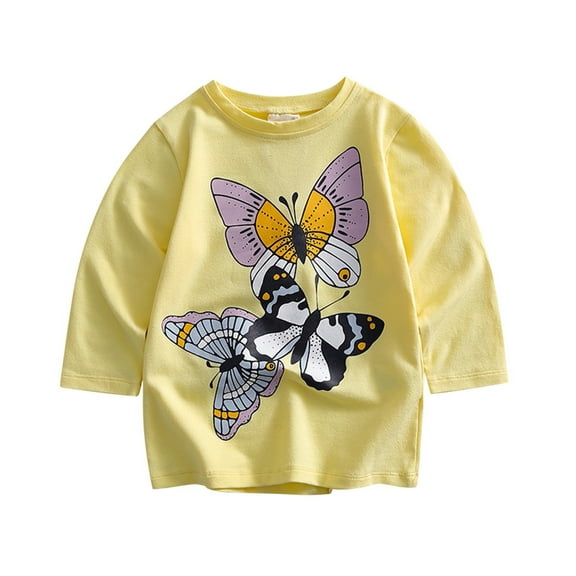Otqutp Toddler School Blouse Toddler Kids Girls Butterfly Cartoon 3D Prints Loose Tops Soft Long Sleeve T Shirt Tee Lightweight Tops Clothes
