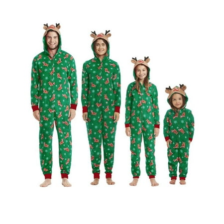 

Viworld Christmas Family Matching Hoodie Pajamas Reindeer Romper Long Sleeve One Piece Jumpsuit Zipper Pjs for Adult Kids Baby