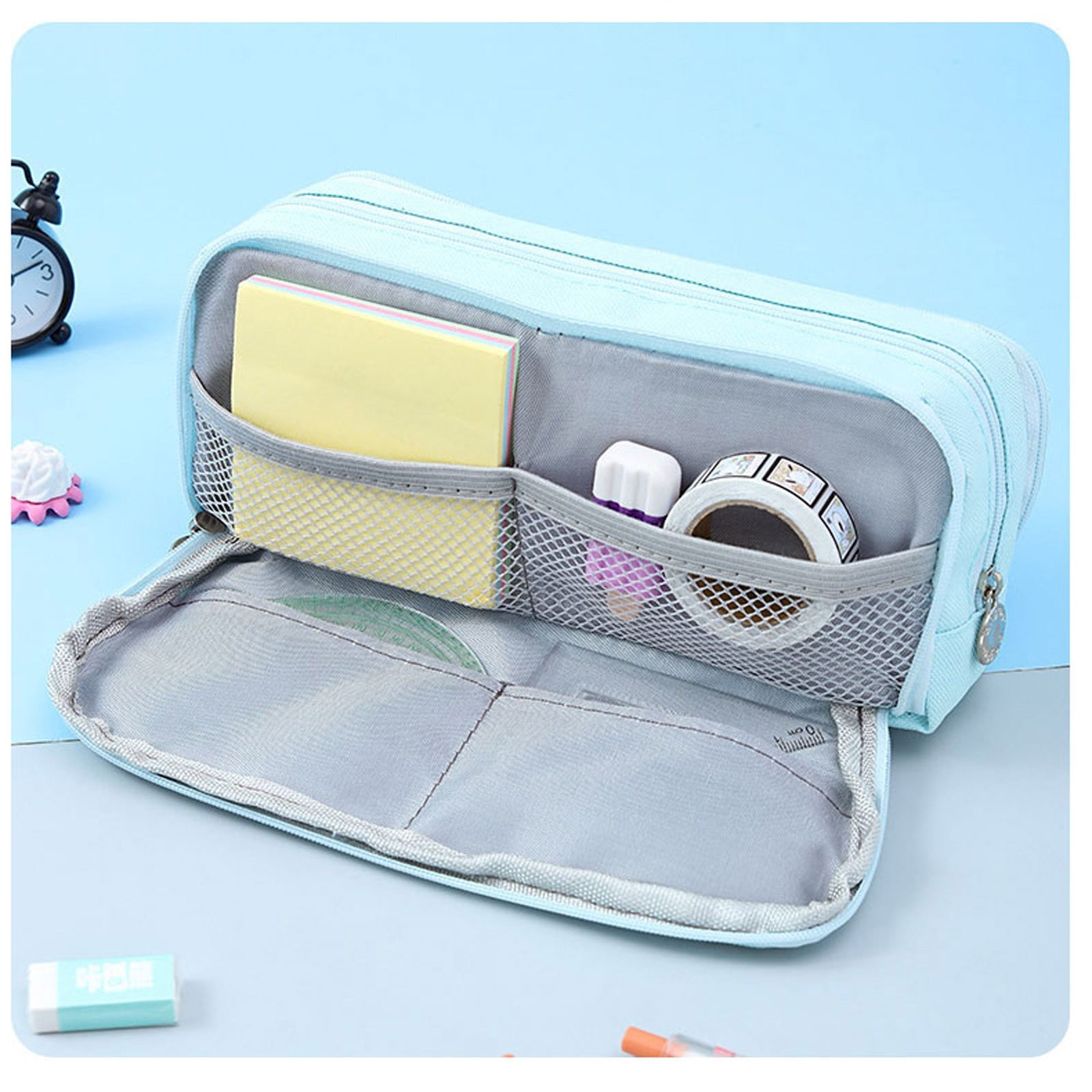 Wovilon 3 Pack Multi-Layer Fabric Pencil Case, 8.6"x2"x3" Japanese Korean Style Pen Holder, Large Capacity Stationery Organizer, Wear-Resistant Student School Bag