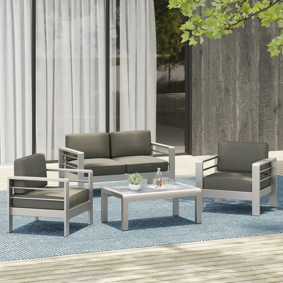Miller Outdoor Aluminum Chat Set, Silver, Gray