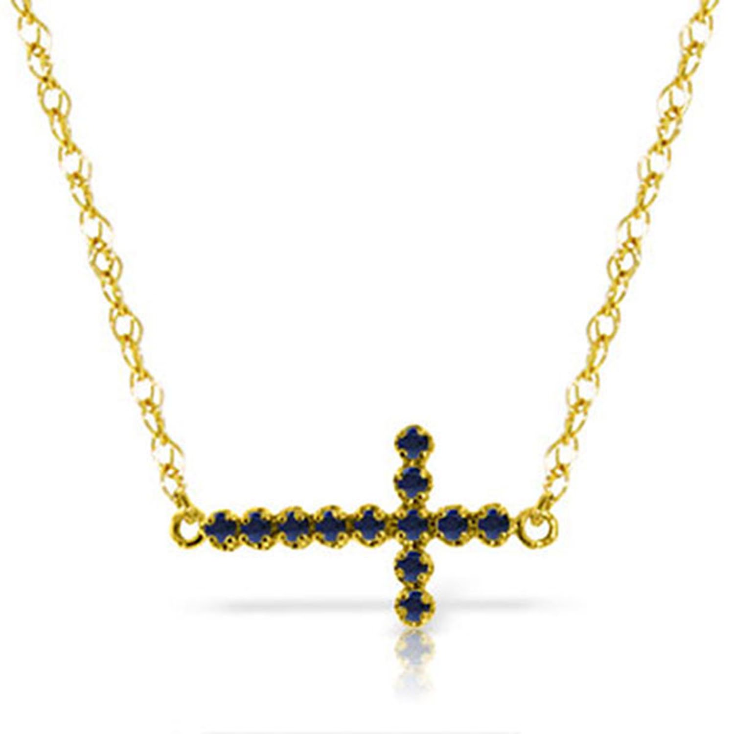 Galaxy Gold 14K Solid Gold Natural Sapphire Cross Necklace for Women - Yellow Gold Fine Jewelry