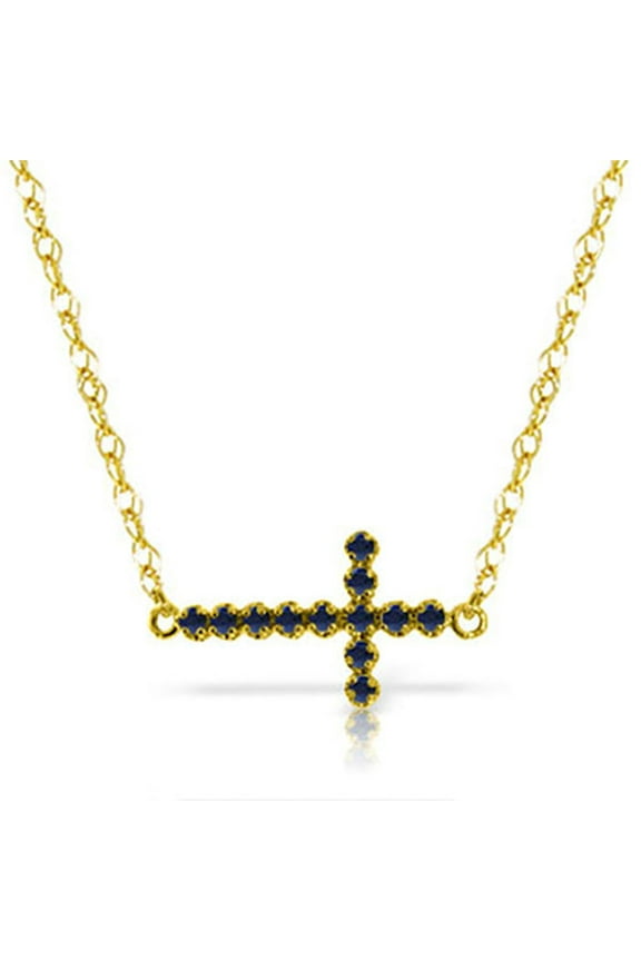 14k14" Yellow Gold Cross Necklace with Natural Sapphires