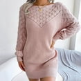 thumbnail image 4 of Ediodpoh Women Fashion Casual Long Sleeve Solid Knit Turtleneck Puff Sleeve Ribbed Short Dress Sweater Dress with Buttons Pink S, 4 of 9