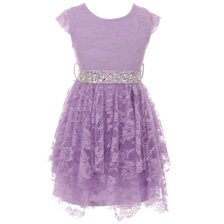 - Little Girls Cap Sleeve Floral Lace Rhinestones Wedding Easter Flower Girl Dress Lilac 4 (2J0K9S5)