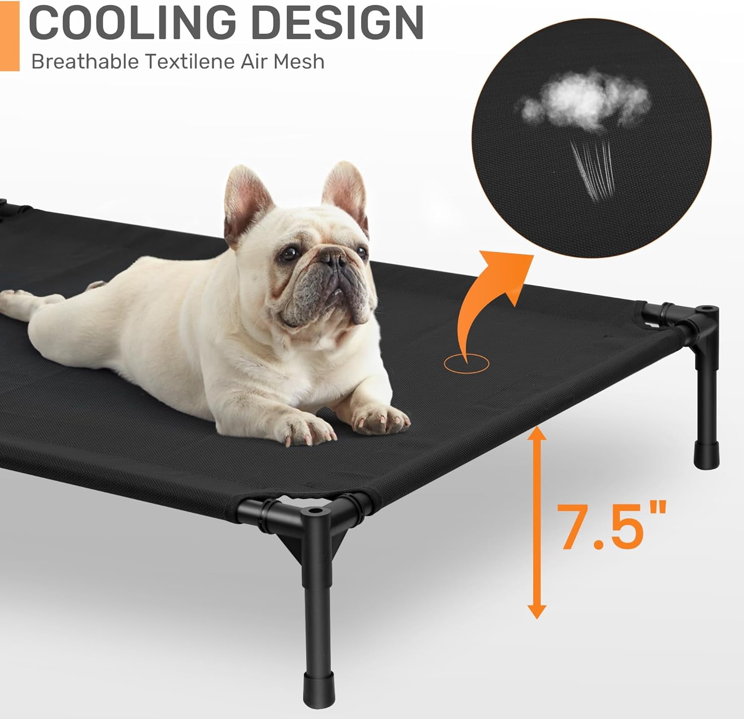 Elevated Dog Bed with Canopy, Portable Dog Cot with Removable Shade Tent, Outdoor Raised Pet Cot Cooling Bed for Dogs
