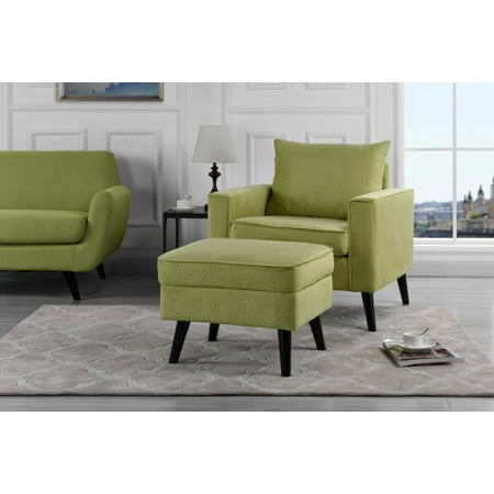 Modern Green - Modern Mid-Century Chair with Ottoman Set, Storage, Brush Microfiber Upholstery, Green