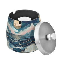 Yayeee Ashtray with Lid for Cigarette Smokeless Stainless Steel Home Ash Holder, Rolling Waves