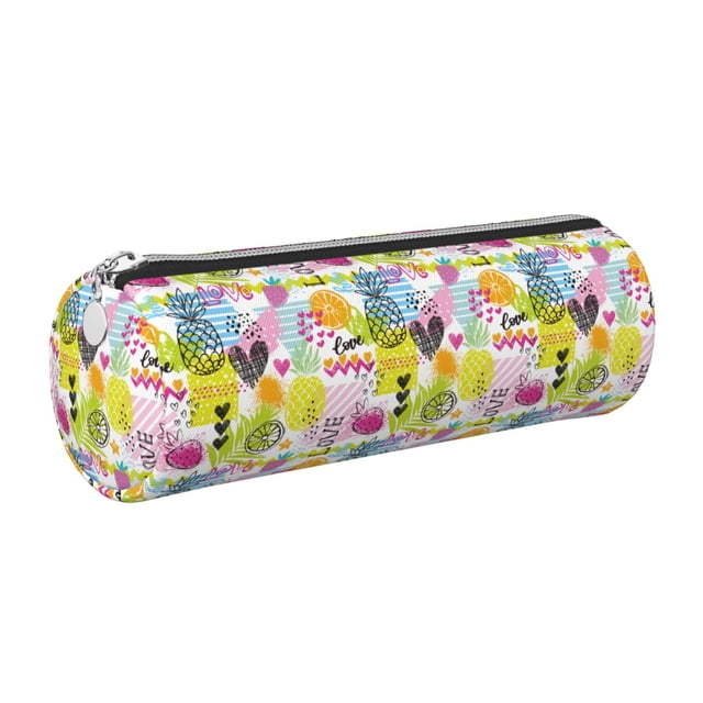 Disketp Tropical Pineapples Estuche Organizador de Lápices de Cuero, Estuche de Oficina con Cremallera para Bolígrafo y Lápiz