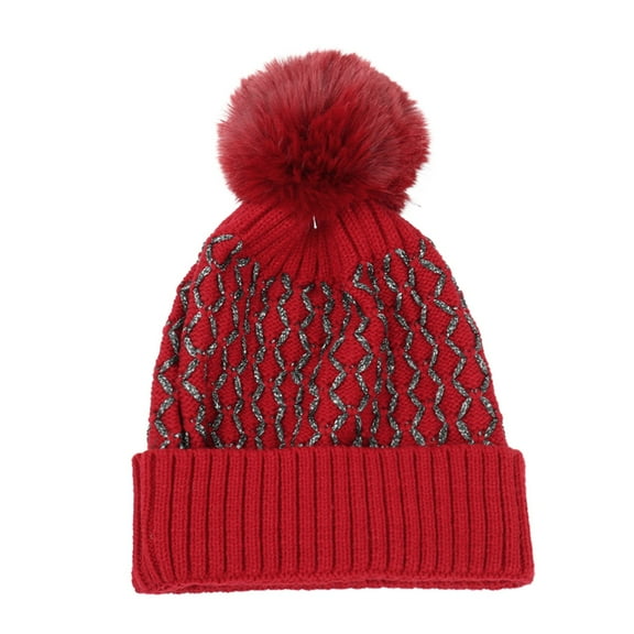 Generic Ladies Pom Pom Cable Knit Beanie Women'S Cozy Knitted Ski Hat Women Knitted Winter Fashion Silver Wave Printing Hats Hairball Warm Ski Cap Trim Hat Warm Cap Couples Winter Ski Hat