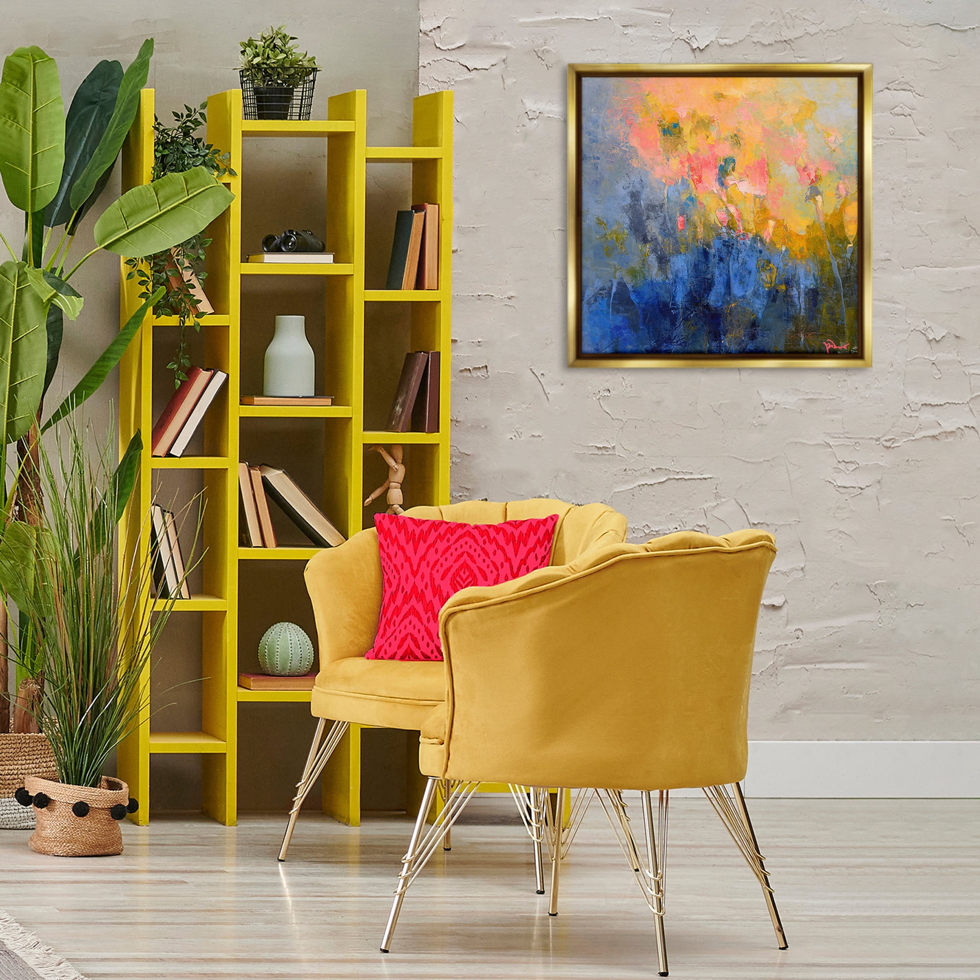 Stupell Industries Radiant Abstract Impression Abstract Painting Gold Floater Framed Canvas Art Print Wall Art, 25 x 25