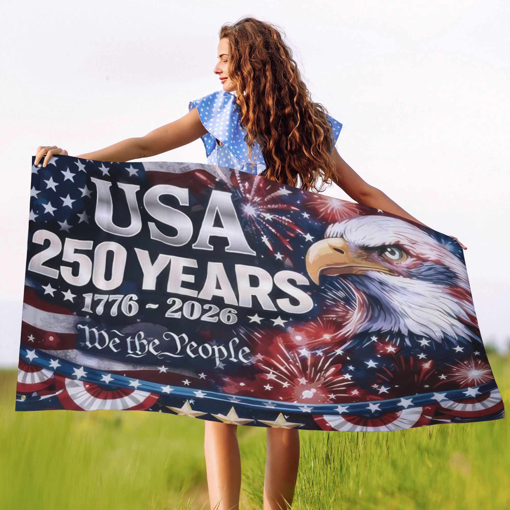 USA 250th Anniversary Flag Double-Sided 4x6 Ft American Independence 1776–2026 Celebration Flag 250 Years Birthday Patriotic Banner for Indoor Outdoor Decor