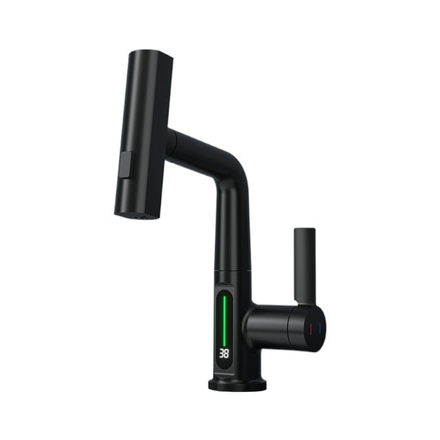 kurtrusly LED Temperature Display Sink Faucet Liftable And Easy Installation Liftable And 360° Rotation Black