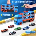 thumbnail image 5 of Tiaoniao Camión de transporte de juguete para niños Pista de carreras dual de 61 pulgadas y auto de expulsión 6 autos de metal y juego de camión portador de almacenamiento plegable Juguetes para autos, 5 of 5
