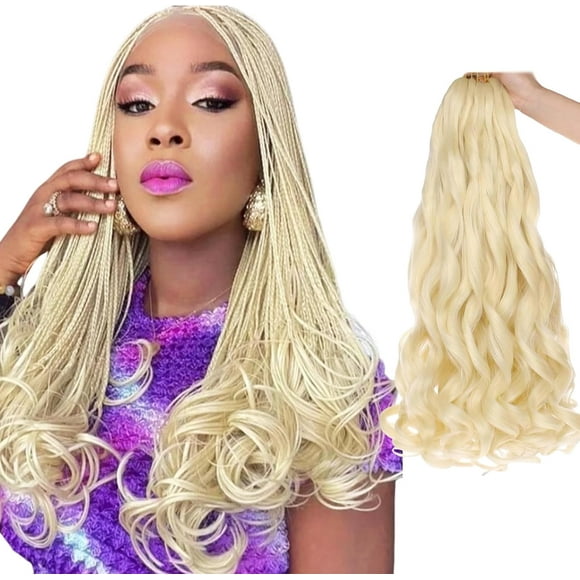 shiyou-Blonde French Curl Braiding Hair 12 Inch 6 Pack Short French Curls Braiding Hair Bouncy Loose Wavy Spanish Curly Braiding Hair 613 Synthetic French Curl Crochet Braids (50g/pack)