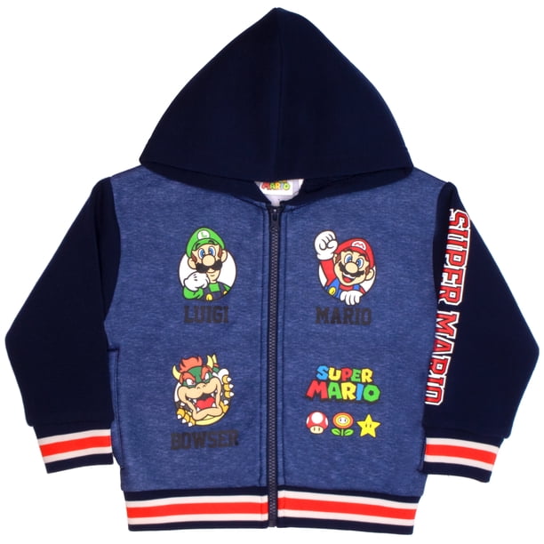 Nintendo Super Mario Sudadera con Capucha Universitaria con Cremallera para Niños Chaqueta con Capucha Universitaria para Niños (Talla 4-16)