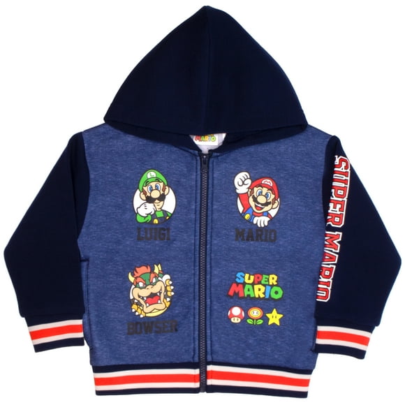 Nintendo Super Mario Sudadera con Capucha Universitaria con Cremallera para Niños Chaqueta con Capucha Universitaria para Niños (Talla 4-16)