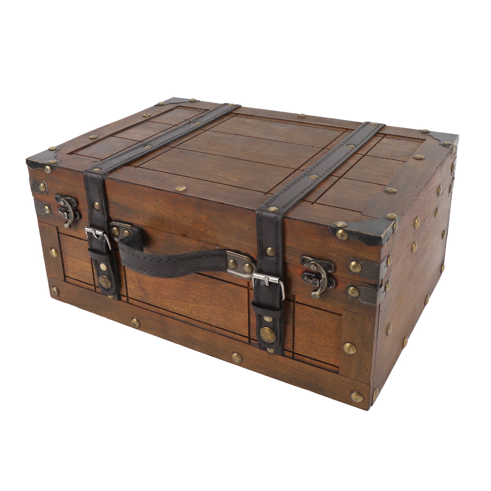 Coffre Au Trésor En Simili Cuir Marron - Style Bois - Avec Couvercle