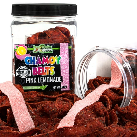 Dulces Colibri - Premium Dry Chamoy Coated Pink Lemonade Sour Belts | Mess Free | Made to Order | Authentic Bold Mexican Flavors |10 oz Jar | Mix & Match Eligible