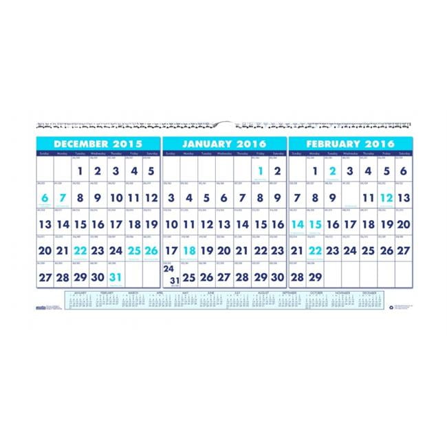 house of doolittle hod3647 three month horizontal wall calendar dec jan weekly calendar december 2015