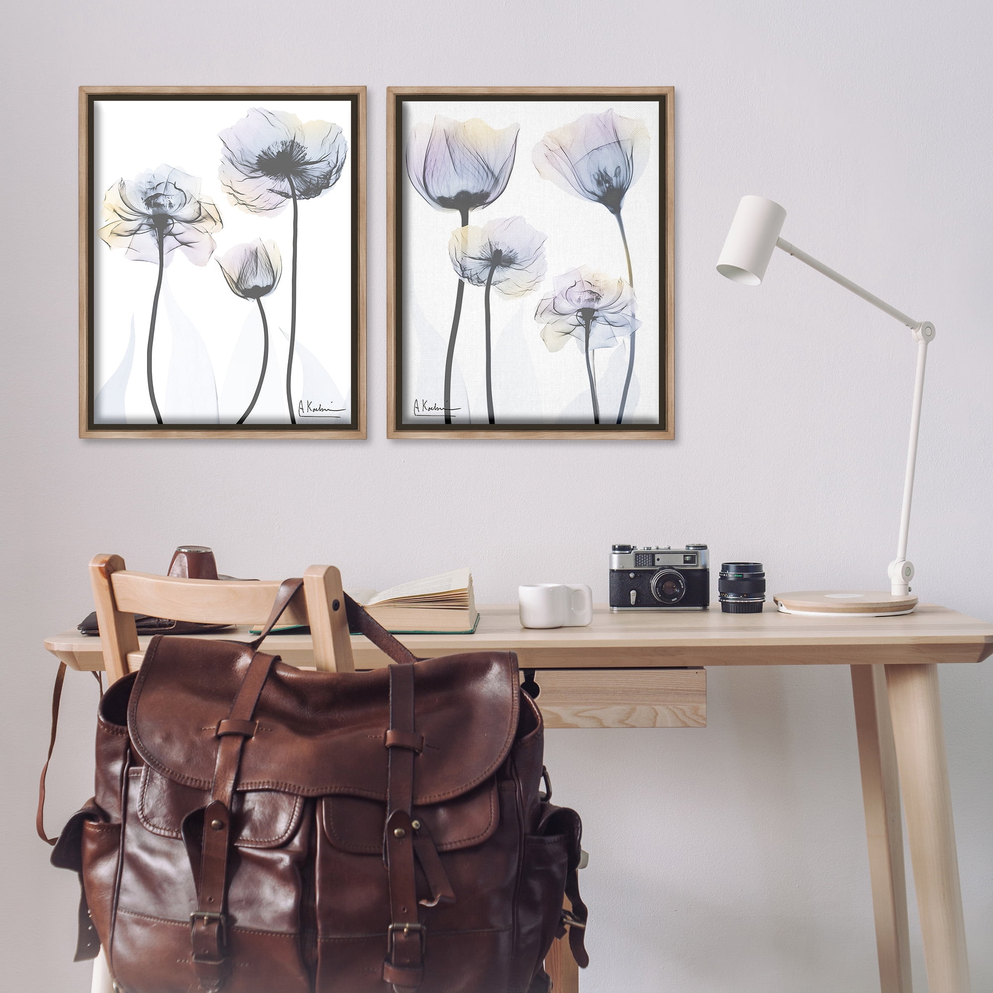 Stupell Industries Modern X-Ray Blooms Botanical & Floral Photography Brown Floater Framed Canvas Art Print Wall Art, 25 x 31, Set of 2