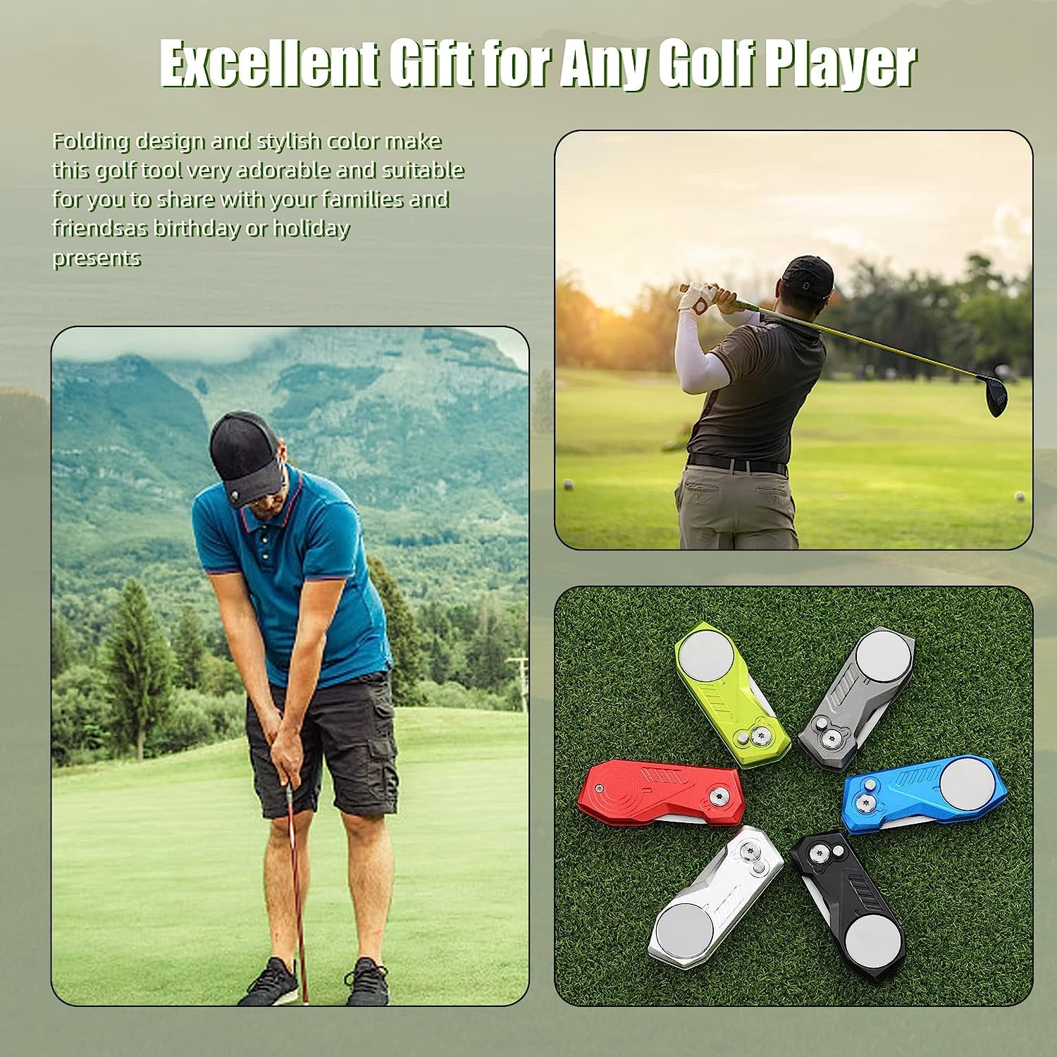 Golf Divot Repair Tool w Magnetic Golf Ball Marker | All Metal Foldable Divot Tool w Pop-up Button | Golf Accessories for Men