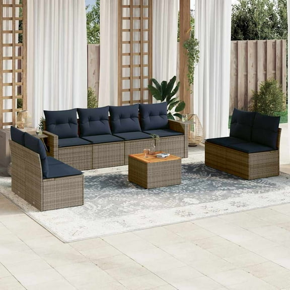 vidaXL 9 Piece Patio Sofa Set with Cushions Gray Poly Rattan